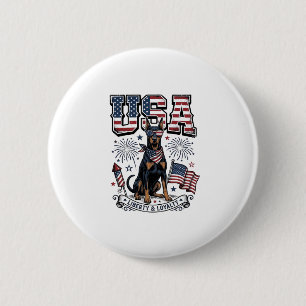 Chapa Redonda De 5 Cm Camiseta de grabado vintage Doberman patriótico US