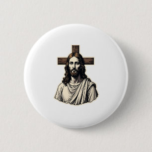 Chapa Redonda De 5 Cm Camiseta de grabado vintage retrato cruz de Jesús 