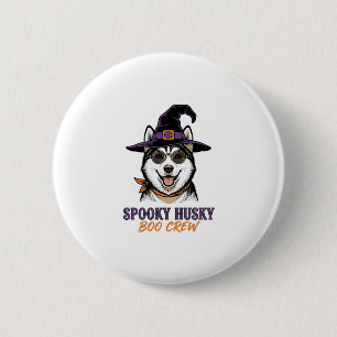 Chapa Redonda De 5 Cm Camiseta de Husky de Halloween Bruja Perro Gráfica