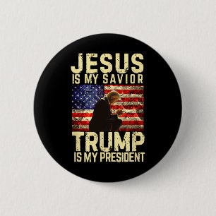 Chapa Redonda De 5 Cm Camiseta de Jesús Trump - Jesús es mi Señor Salvad