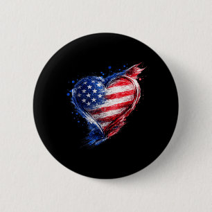 Chapa Redonda De 5 Cm Camiseta De La Bandera Americana Del Corazón De Us