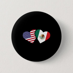 Chapa Redonda De 5 Cm Camiseta de la bandera de México EE. UU. Corazón A