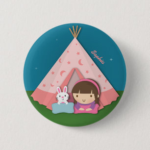 Chapa Redonda De 5 Cm Camiseta de niña acampando en tipi