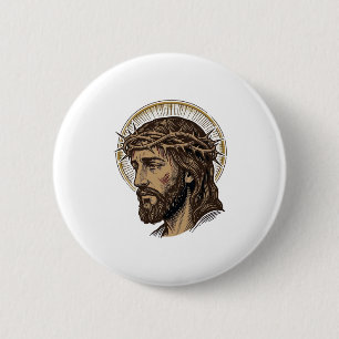 Chapa Redonda De 5 Cm Camiseta de retrato de corona de espinas grabada v