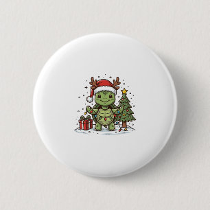 Chapa Redonda De 5 Cm Camiseta de Tortuga de Navidad Adorable Grabado Vi