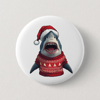 Chapa Redonda De 5 Cm Camiseta divertida de Navidad de tiburón con suéte