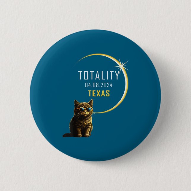 Chapa Redonda De 5 Cm Camiseta Eclipse Solar Total Texas Gato (Anverso)