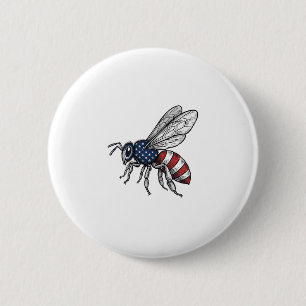 Chapa Redonda De 5 Cm Camiseta Gráfica de Abeja Patriótica Vintage_