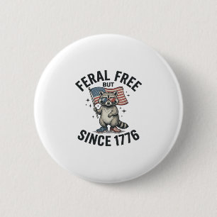 Chapa Redonda De 5 Cm Camiseta Patriótica de Mapache Feral Pero Libre De