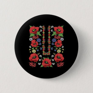 Chapa Redonda De 5 Cm Camiseta Roja Amapolas Ucrania Floral Vyshyva Ucra