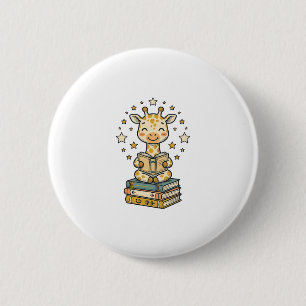 Chapa Redonda De 5 Cm Camiseta Vintage Amante de Libros Jirafa Leyendo L