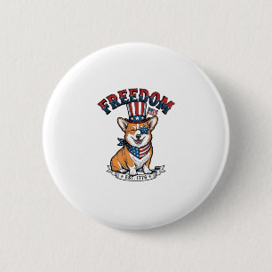 Chapa Redonda De 5 Cm Camiseta vintage con grabado de Corgi patriótico d