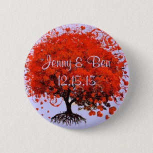 Chapa Redonda De 5 Cm Camisetas de boda de árbol rojo, regalos, pegatina