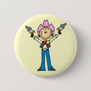 Chapa Redonda De 5 Cm Camisetas de vaquera sheriff con figuras de palito