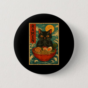 Chapa Redonda De 5 Cm Camisetas Gráficas Japonesas de Ramen de Gato Negr