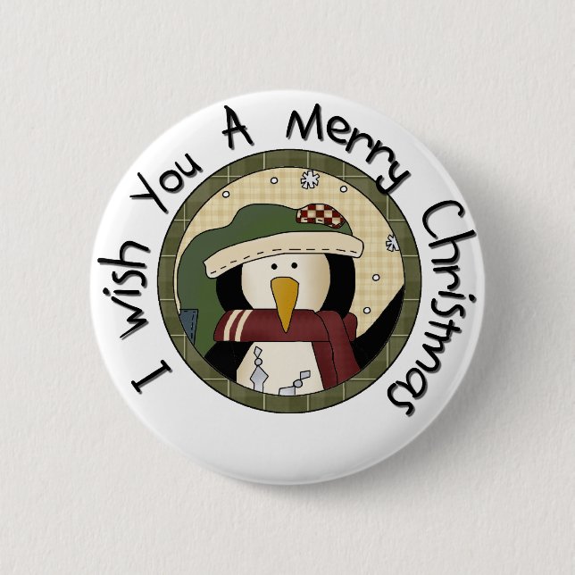 Chapa Redonda De 5 Cm Camisetas y regalos de Navidad Penguin Merry (Anverso)