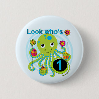 Chapa Redonda De 5 Cm Camisetas y regalos Octopus de primer cumpleaños