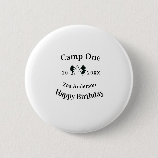Chapa Redonda De 5 Cm Camp one happy birthday name date campingadventure (Anverso)