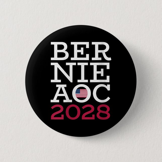 Chapa Redonda De 5 Cm Campaña de mujeres Bernie Aoc 2028 - Lucha contra  (Anverso)