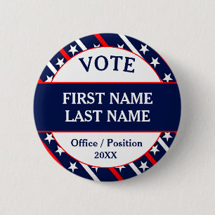 Chapa Redonda De 5 Cm Campaña de Voto Personalizada USA