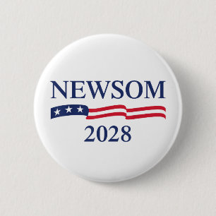 Chapa Redonda De 5 Cm Campaña electoral de Gavin Newsom 2028 con bandera