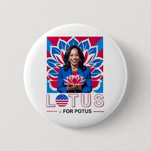 Chapa Redonda De 5 Cm Campaña "Lotus Kamala Harris President"