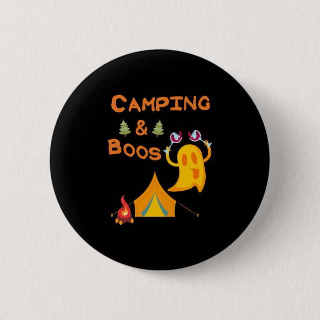 Chapa Redonda De 5 Cm Camping & Boos Ghosts Wine Camping Halloween (Anverso)