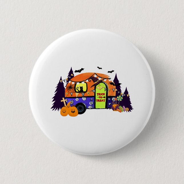 Chapa Redonda De 5 Cm Camping de Halloween con trucos o trucos (Anverso)