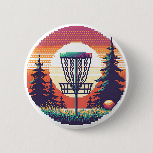Chapa Redonda De 5 Cm Campo de Golf con Disco en Pixel Art
