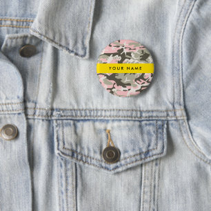 Chapa Redonda De 5 Cm Camuflaje rosa y verde Personaliza tu nombre