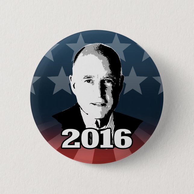 Chapa Redonda De 5 Cm Candidato 2016 de JERRY BROWN (Anverso)