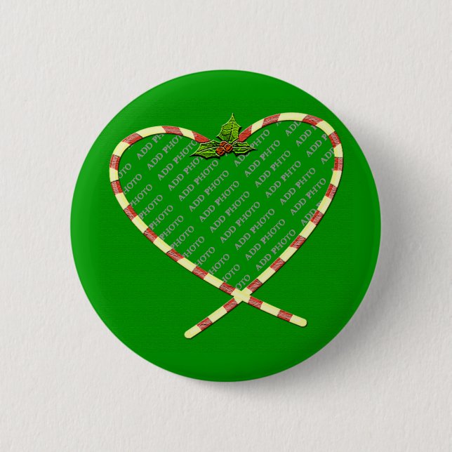 Chapa Redonda De 5 Cm Candy Cane Heart Your Photo (Anverso)