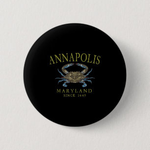 Chapa Redonda De 5 Cm Cangrejo Azul Annapolis Maryland Desde 1649 Olivo 