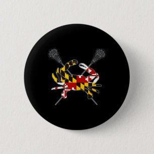 Chapa Redonda De 5 Cm Cangrejo de Maryland Lacrosse cruza con la bandera