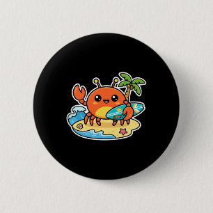 Chapa Redonda De 5 Cm Cangrejo de surf adorable Kawaii Aloha playa veran