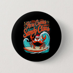 Chapa Redonda De 5 Cm Cangrejo Navidad lindo Pun Santa Hat