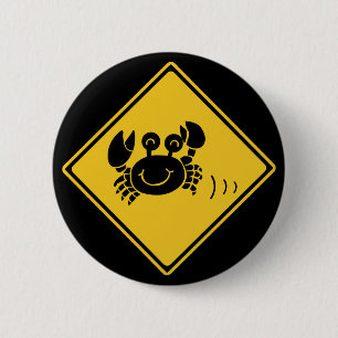 Chapa Redonda De 5 Cm Cangrejos de la atención (1), señal de tráfico,