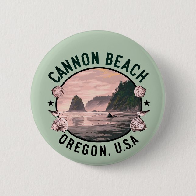 Chapa Redonda De 5 Cm Cannon Beach Retro Vignette (Anverso)