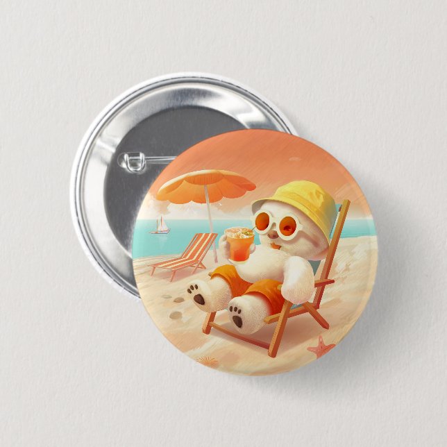 Chapa Redonda De 5 Cm Canto sonriente - Modo playa activado (Anverso y reverso)