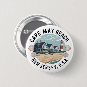 Chapa Redonda De 5 Cm Cape May Beach Retrato Retro