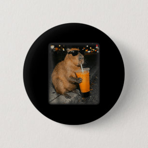 Chapa Redonda De 5 Cm Capibara bebiendo café helado meme divertido de an