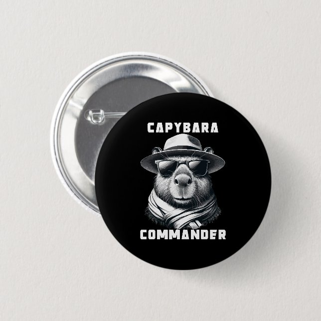 Chapa Redonda De 5 Cm Capibara Con Gafas De Sol Capy Comandante (Anverso y reverso)