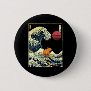 Chapa Redonda De 5 Cm Capibara japonés ola de Kanagawa divertido surf an