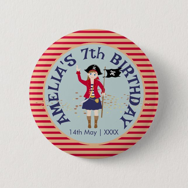 Chapa Redonda De 5 Cm Capitán de la Fiesta de Cumpleaños del Barco Pirat (Anverso)