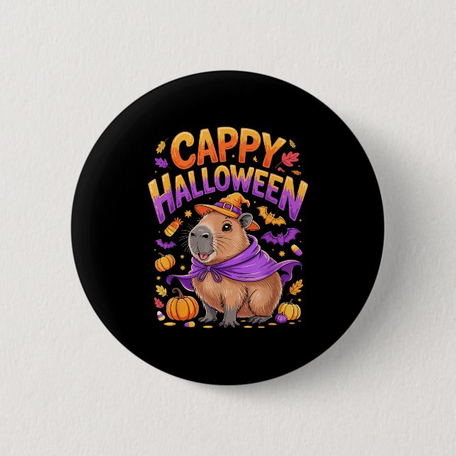 Chapa Redonda De 5 Cm Cappy Halloween Capybara Witch  (Anverso)