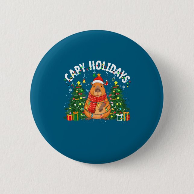 Chapa Redonda De 5 Cm Capy Holidays Capybara Santa Hat Xmas Men Women Ki (Anverso)