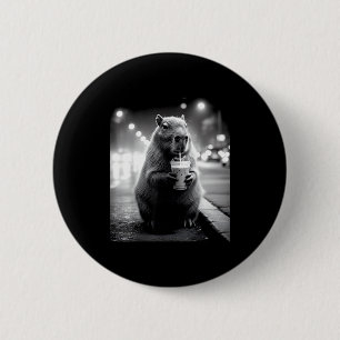 Chapa Redonda De 5 Cm Capybara bebiendo café helado meme de animales div