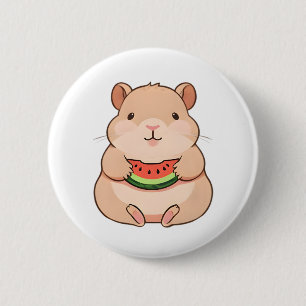 Chapa Redonda De 5 Cm Capybara Chibi Kawaii Comiendo Rodaja de Sandía