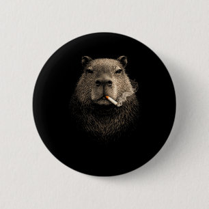 Chapa Redonda De 5 Cm Capybara fumando meme divertido retro vintage esté