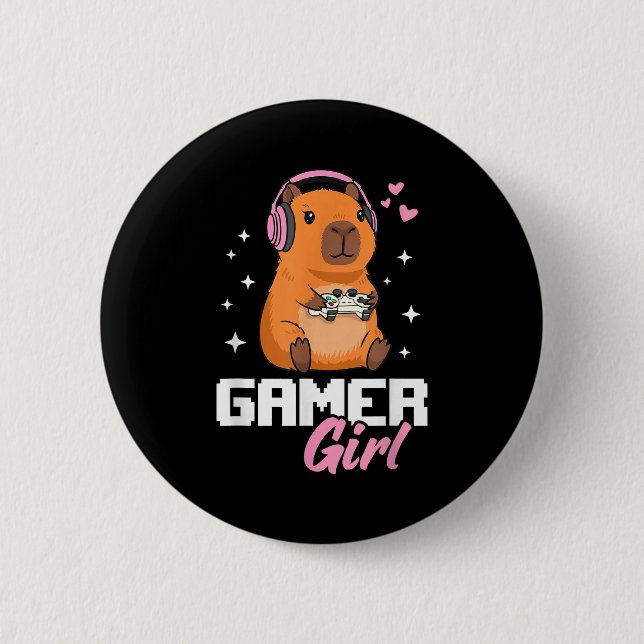 Chapa Redonda De 5 Cm Capybara Gamer Girl Gaming  (Anverso)